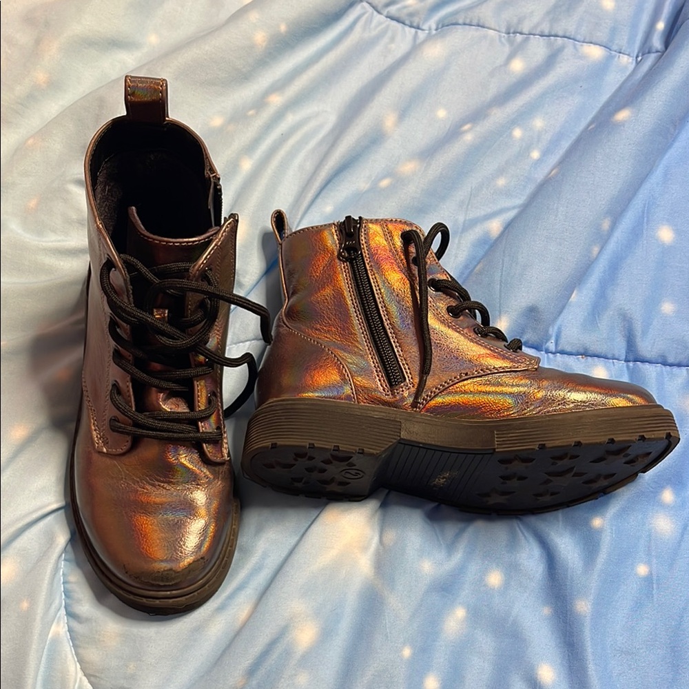 Silver Lace-Up Boots with Metallic Finish